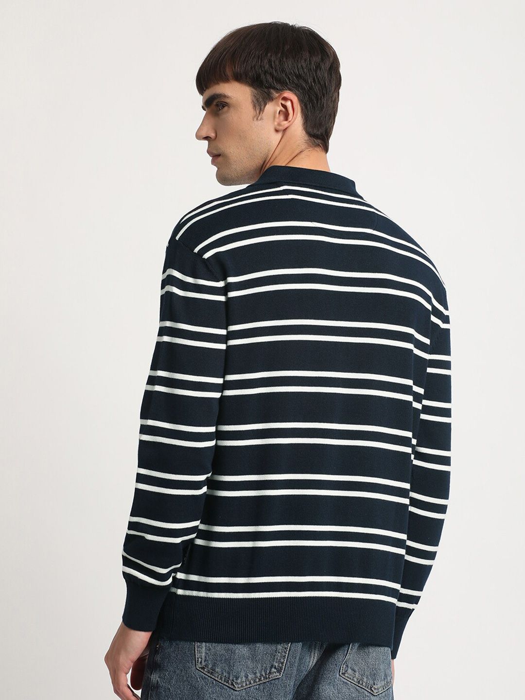 THE BEAR HOUSE Striped Regular Fit Cotton Polo Collar T-shirt