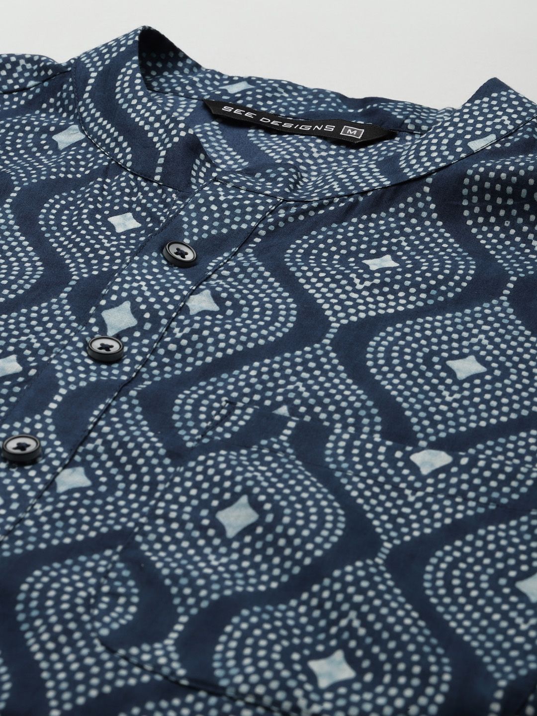 See Designs Men Blue Printed Pure Cotton Indigo Kurta with Trousers