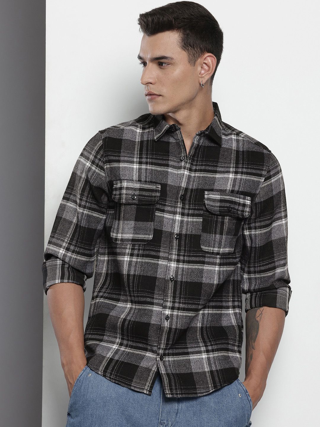 The Indian Garage Co Slim Fit Checked Pure Cotton Casual Shirt