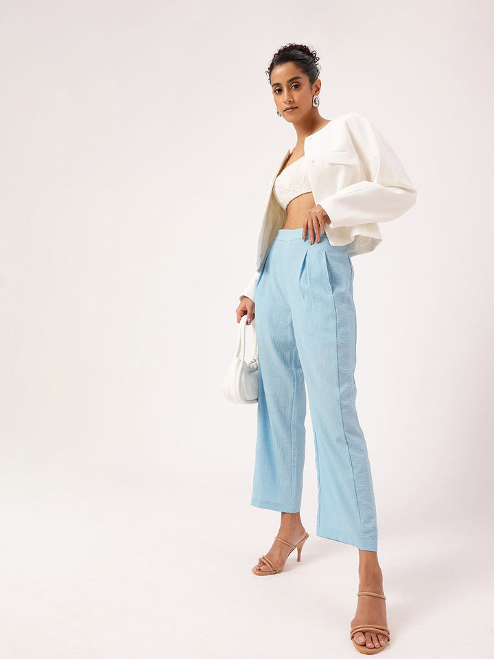 Women Feminine Cool & Classic Crisp Seersucker Pleated Trousers
