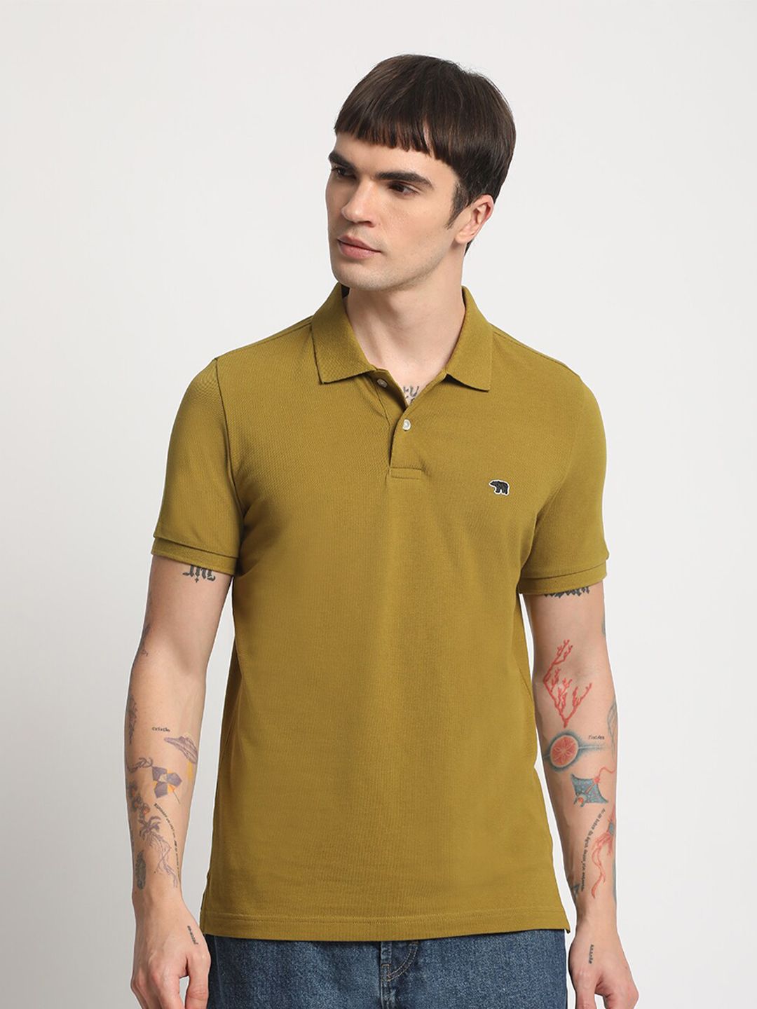 THE BEAR HOUSE Polo Collar Slim Fit Pure Cotton T-shirt