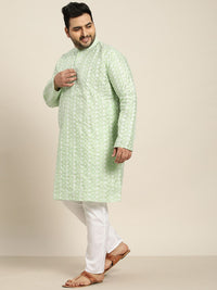 SOJANYA PLUS Men Sea Green Embroidered Kurta with Churidar Comes with a Nehru Jacket