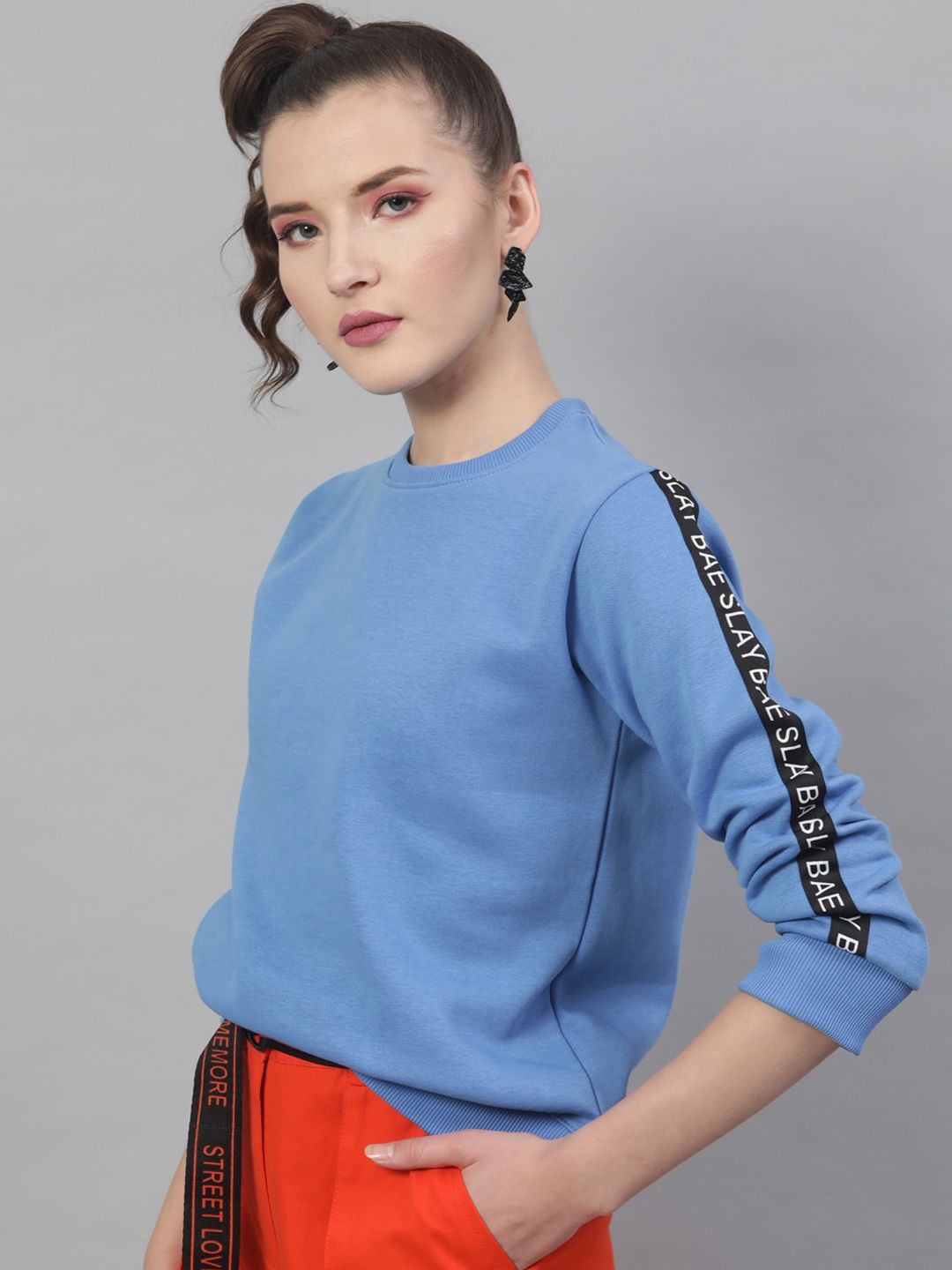 STREET 9 Women Blue Solid Sweatshirt