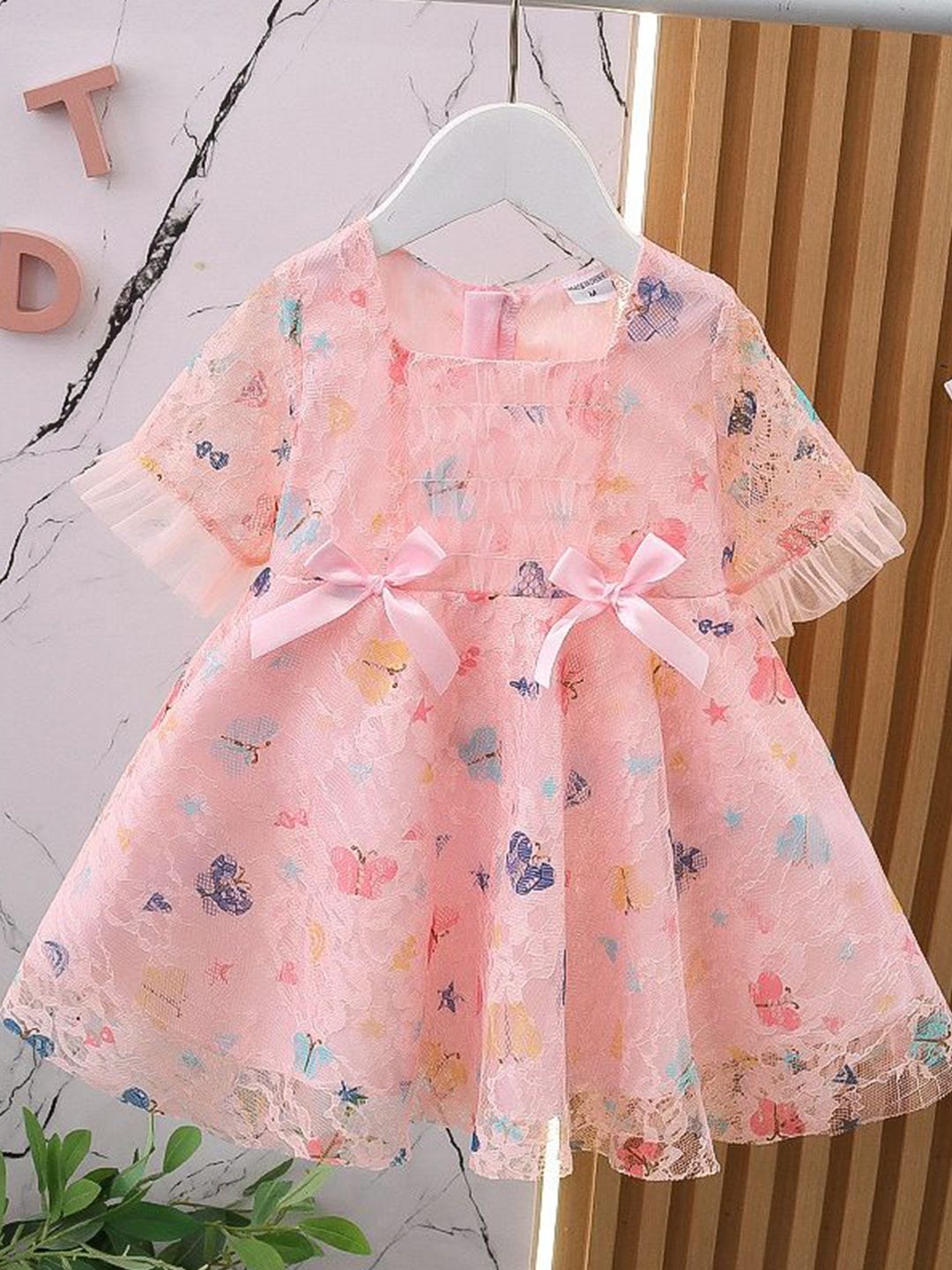 YK Girls Conversational Self Design Cotton Fit & Flare Knee Length Dress
