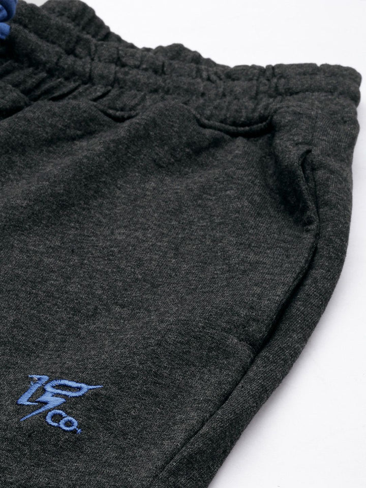 The Indian Garage Co Men Charcoal Grey Solid Melange Effect Joggers