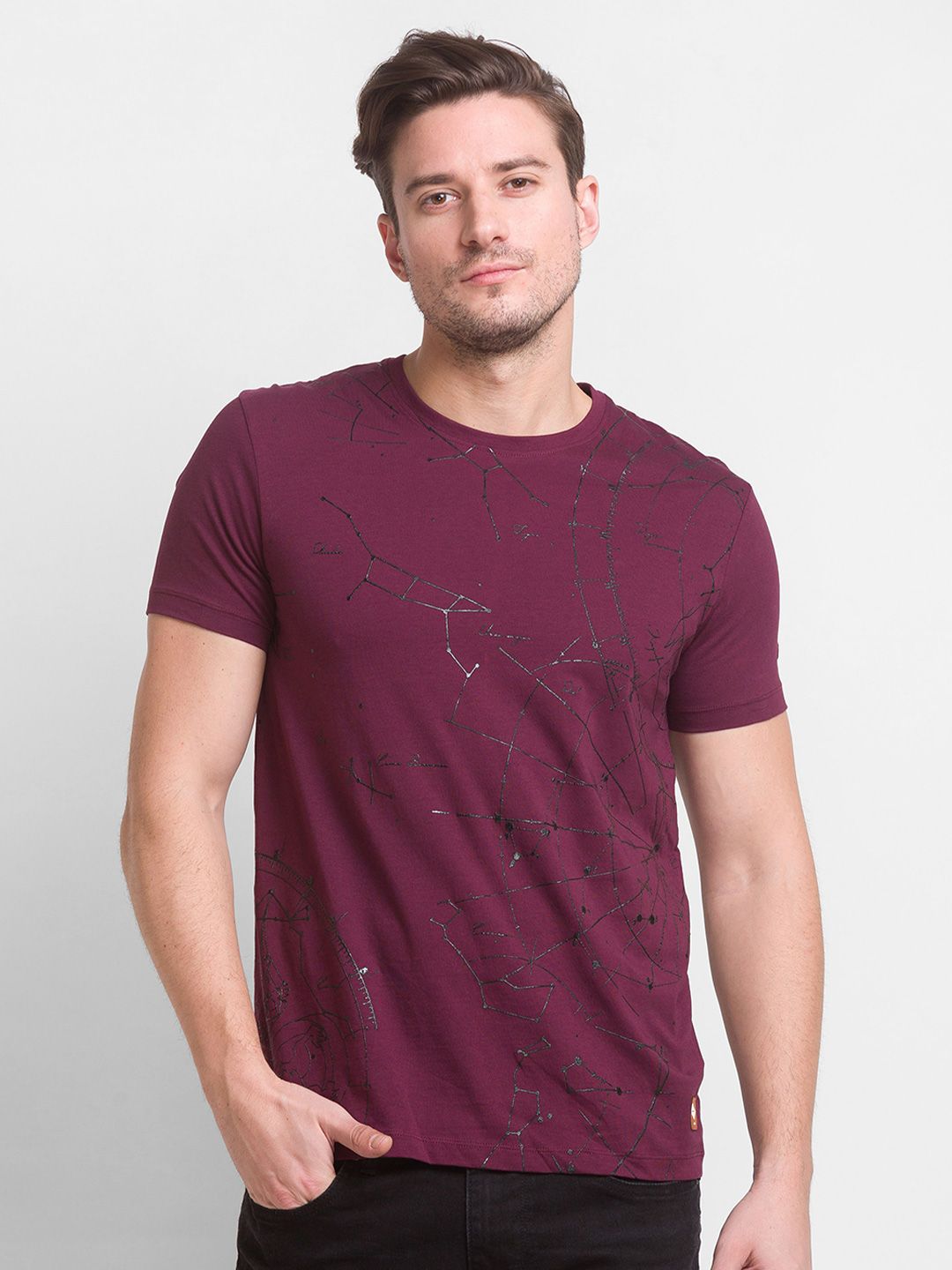 Being Human Men Purple Printed Cotton T-shirt