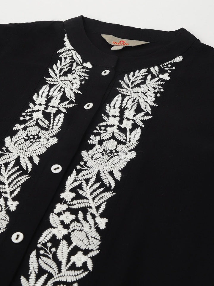 Anouk Black Silk Blend Embroidered Tunic with Trousers