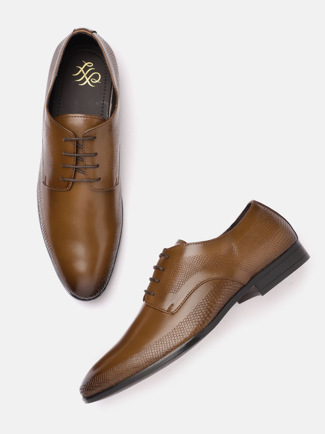 House of Pataudi Men Textured Detail Formal Derbys