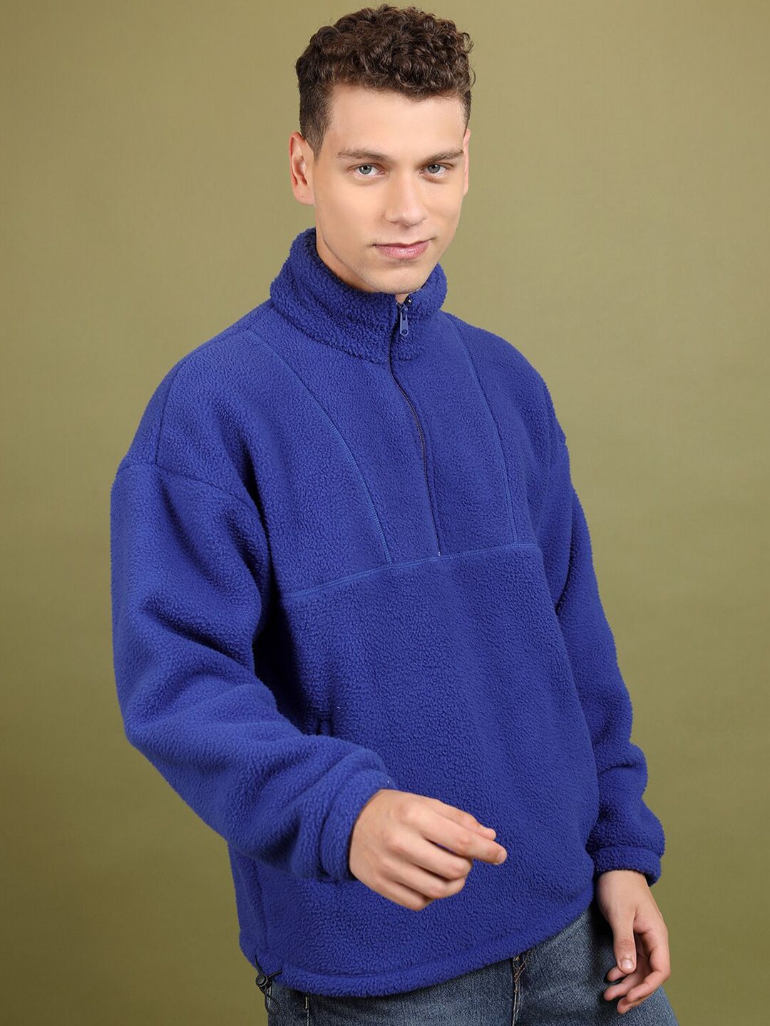HIGHLANDER High Neck Drop Shoulder Sleeves  Half Zipper Oversized Sweatshirt