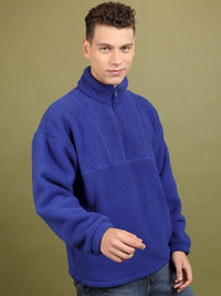 HIGHLANDER High Neck Drop Shoulder Sleeves  Half Zipper Oversized Sweatshirt