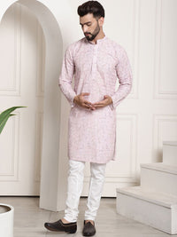 SOJANYA Men Pink Thread Work Kurta