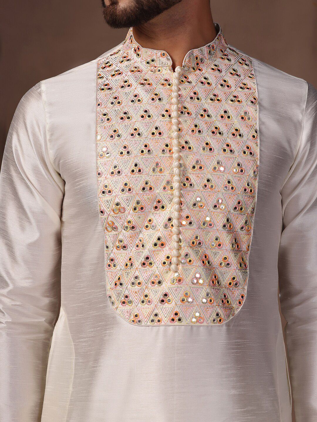 KISAH Yoke Design Mandarin Collar Mirror Work Kurta