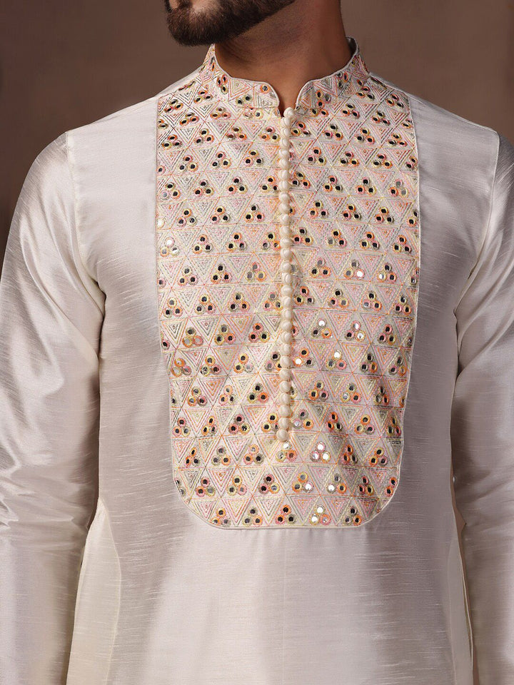 KISAH Yoke Design Mandarin Collar Mirror Work Kurta