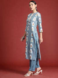 Indo Era Ethnic Motifs Printed Sequinned Pure Cotton Kurta with Trousers & With Dupatta