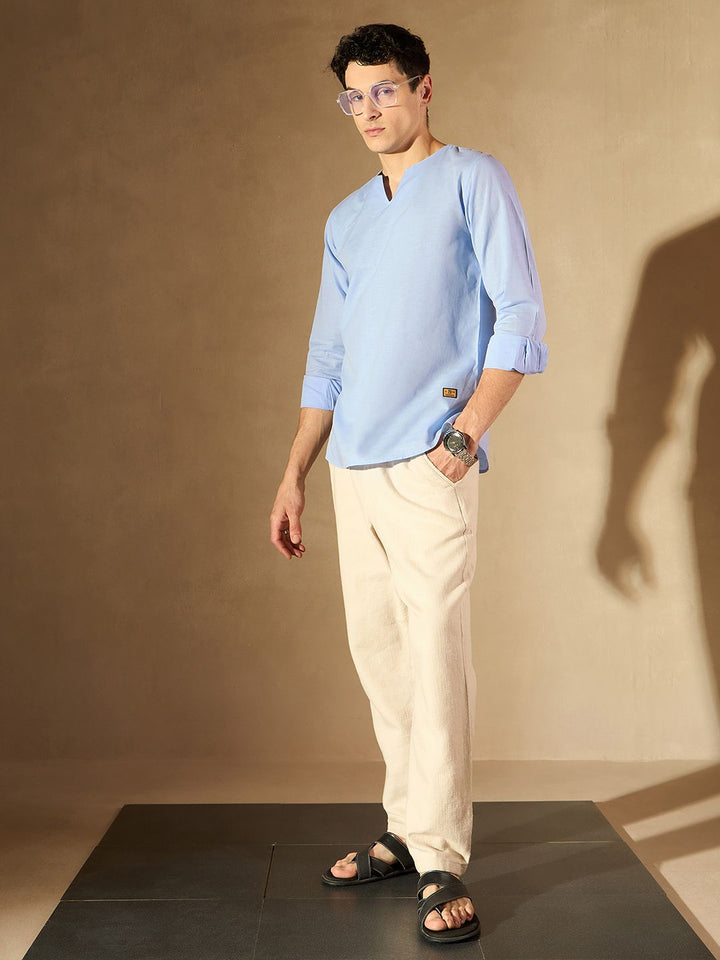 DENNISON Men Blue Comfort Fit Solid Shirt Style Kurta