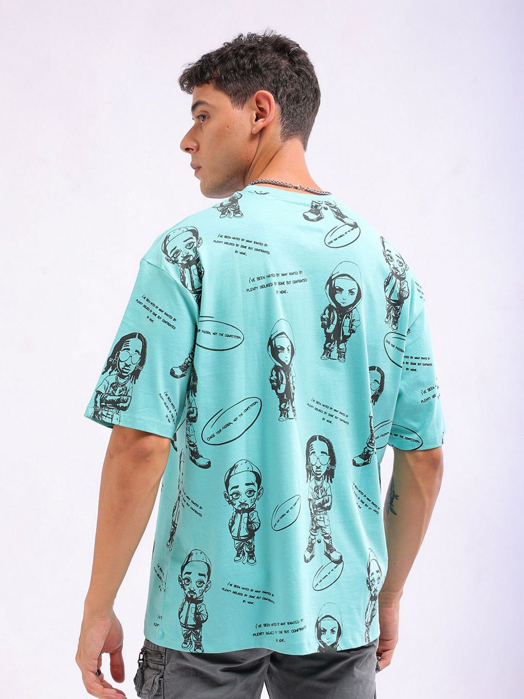 The Indian Garage Co Men All Over Printed Round Neck Boxy Oversized T-shirt