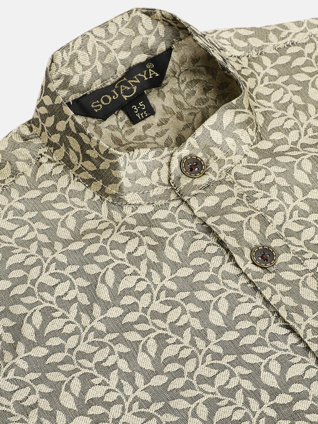 SOJANYA Boys Grey & Beige Jacquard Corak Etnik Kurta Lurus
