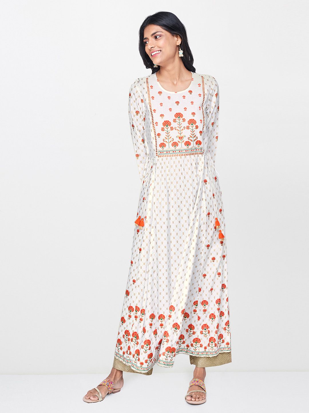 Global Desi Women White Printed A-Line Kurta