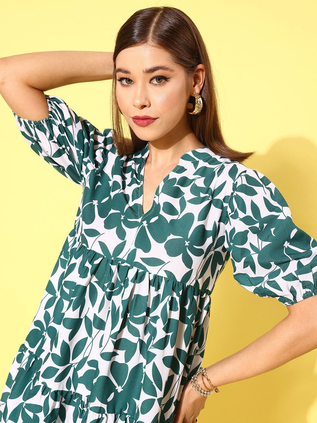 Berrylush Floral Print Puff Sleeves A-Line Mini Dress