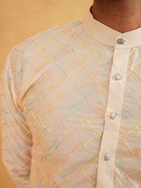 SOJANYA Geometric Embroidered Thread Work Kurta With Churidar