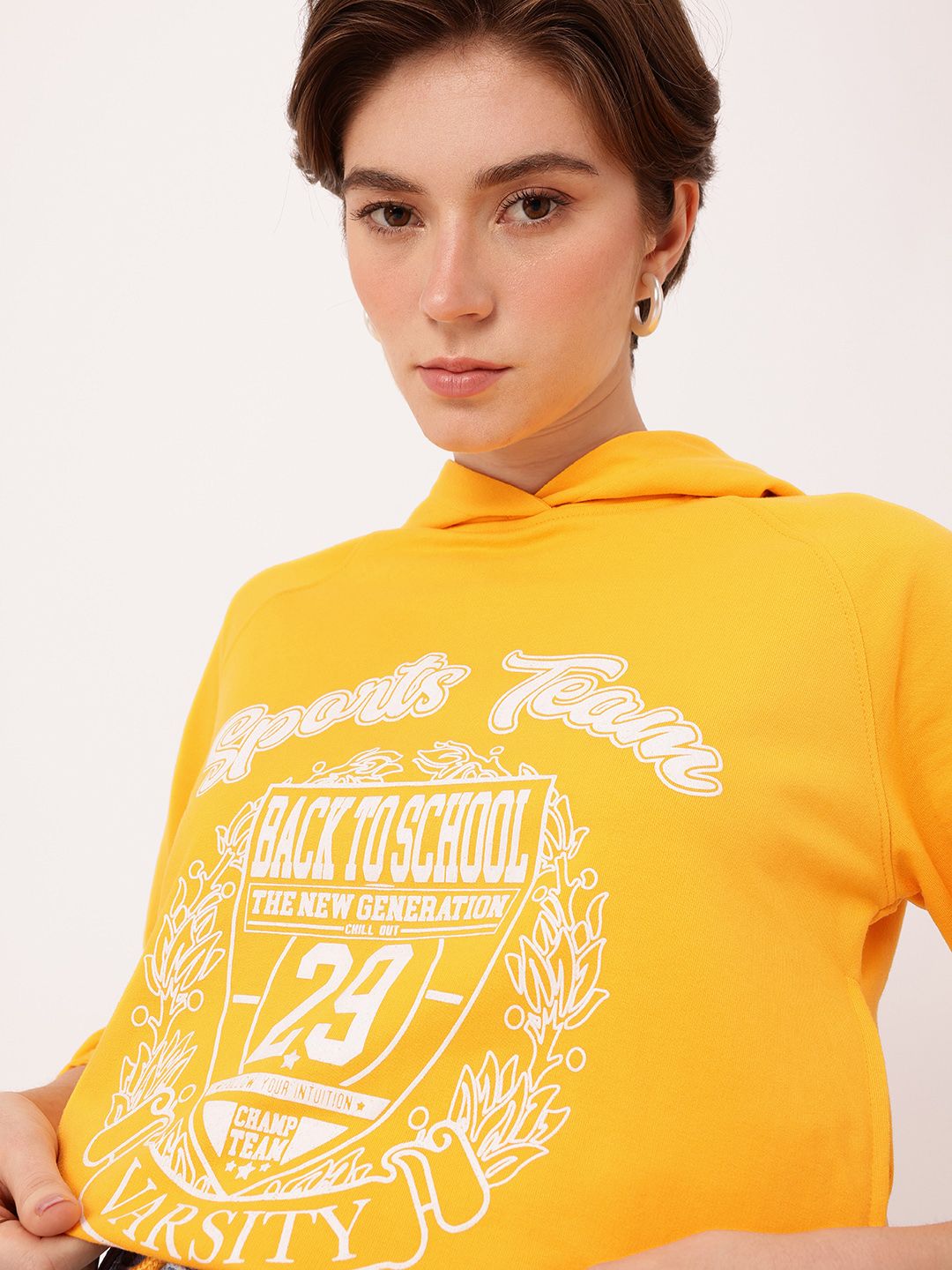 DressBerry Sporty Vibe Printed Relaxed Fit Cotton Terry Hooded Sweatshirt