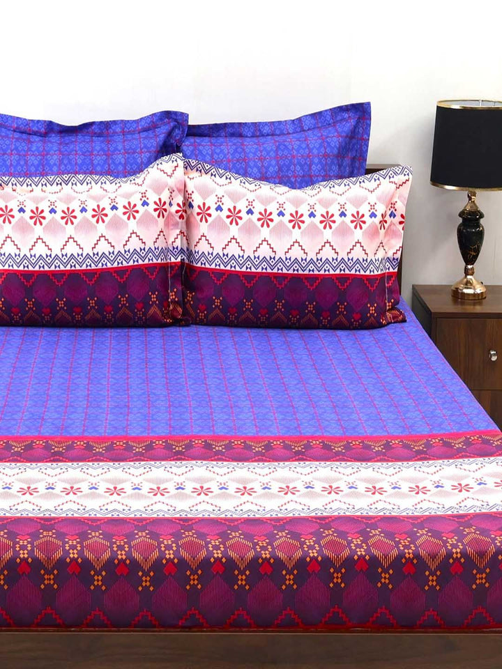 BOMBAY DYEING Celebrating India Violet Printed Cotton 300TC King Bedsheet Set 2.74 x 2.74m