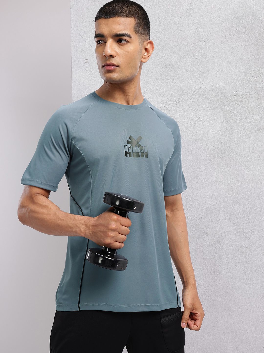 HRX by Hrithik Roshan Brand Logo Printed Raglan Sleeves Rapid-Dry Training T-shirt