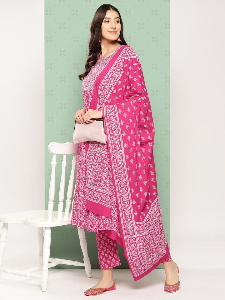 KALINI Women Ethnic Motifs Printed Empire Gotta Patti Kurta with Trousers & With Dupatta