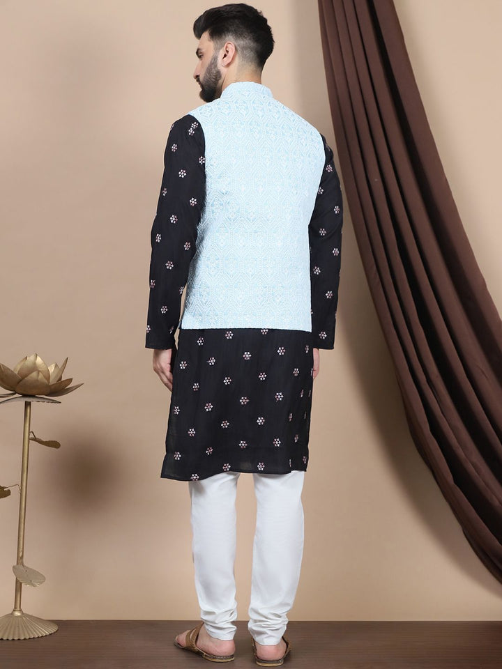 Anouk Black Floral Embroidered Straight Sequinned Kurta with Churidar