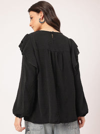 DressBerry Muted Melodies Dobby Weave Lace Inserts Ruffled Top