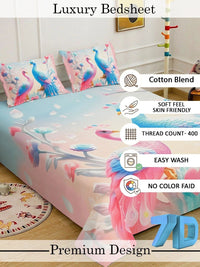 Moda Rapido X KLOTTHE Blue & Pink 400 TC King Bedsheet with 2 Pillow Covers