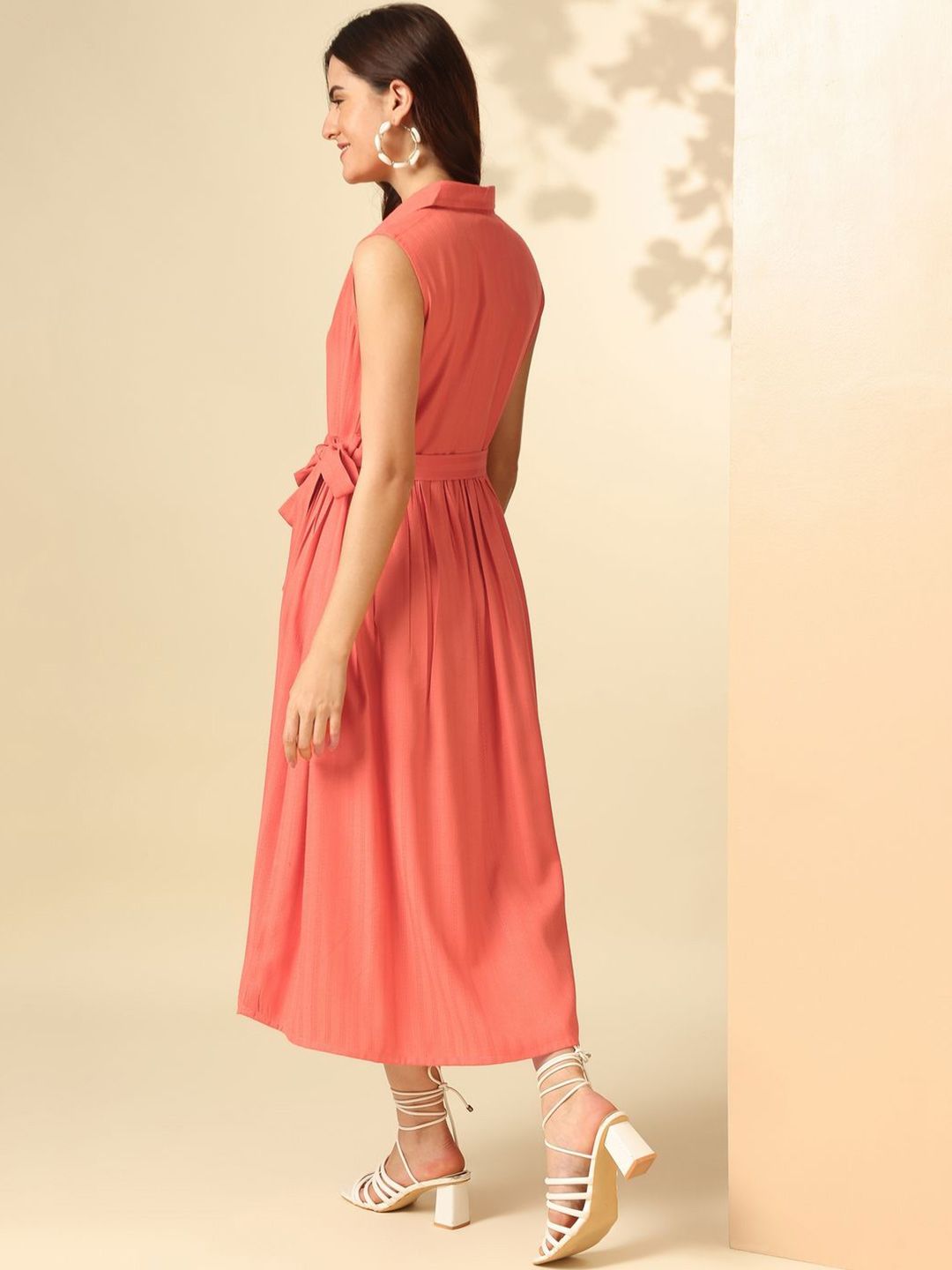 Anouk Shirt Collar Fit and Flare Midi Dress
