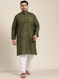 SOJANYA PLUS Size Men Olive Green Geometric Embroidered Pure Cotton Kurta