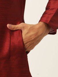 SOJANYA Men Maroon Solid Kurta with Churidar & Nehru Jacket