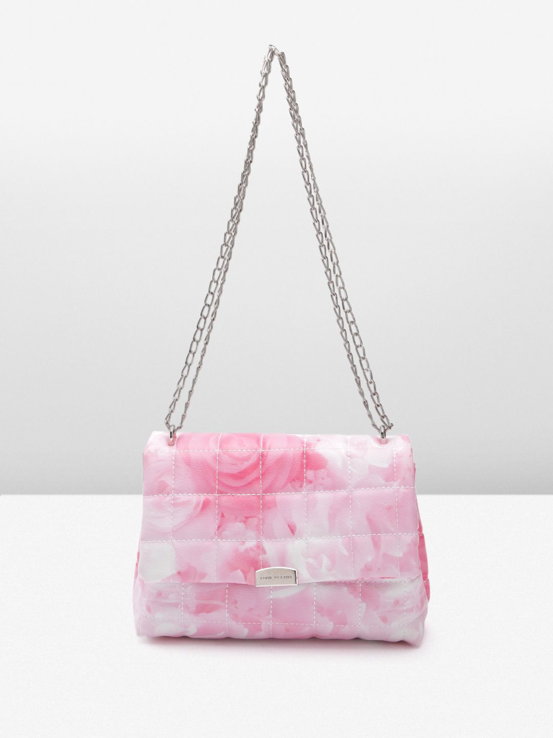 Lino Perros Floral Printed Structured Shoulder Bag with Quilted Detail