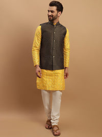SOJANYA Kurta Biasa Sulam Geometrik Dengan Jaket Churidar & Nehru
