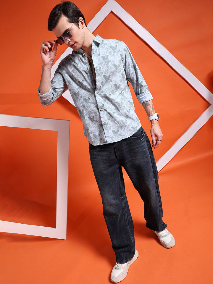 The Indian Garage Co Men Blue Slim Fit Printed Casual Shirt