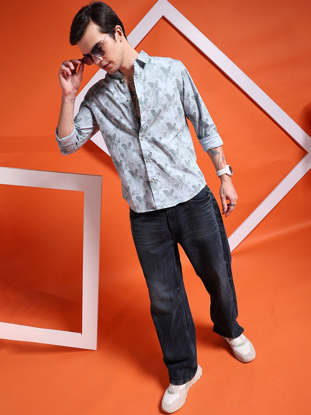 The Indian Garage Co Men Blue Slim Fit Printed Casual Shirt