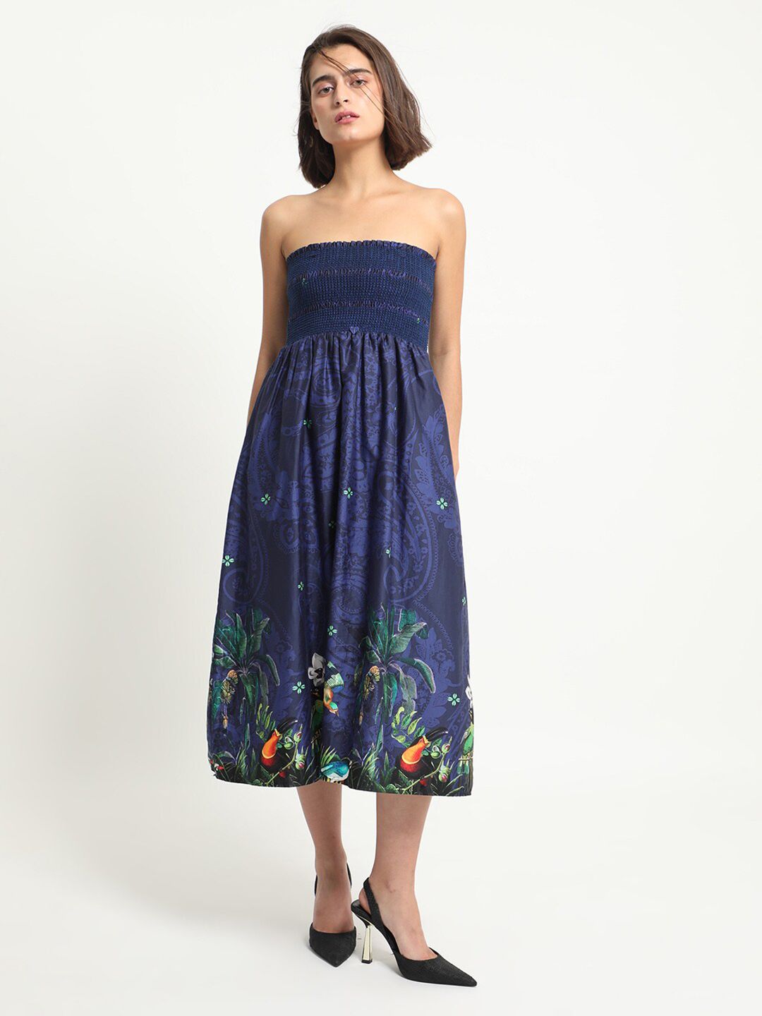 RAREISM Pure Cotton Tropical Print Tube Dress