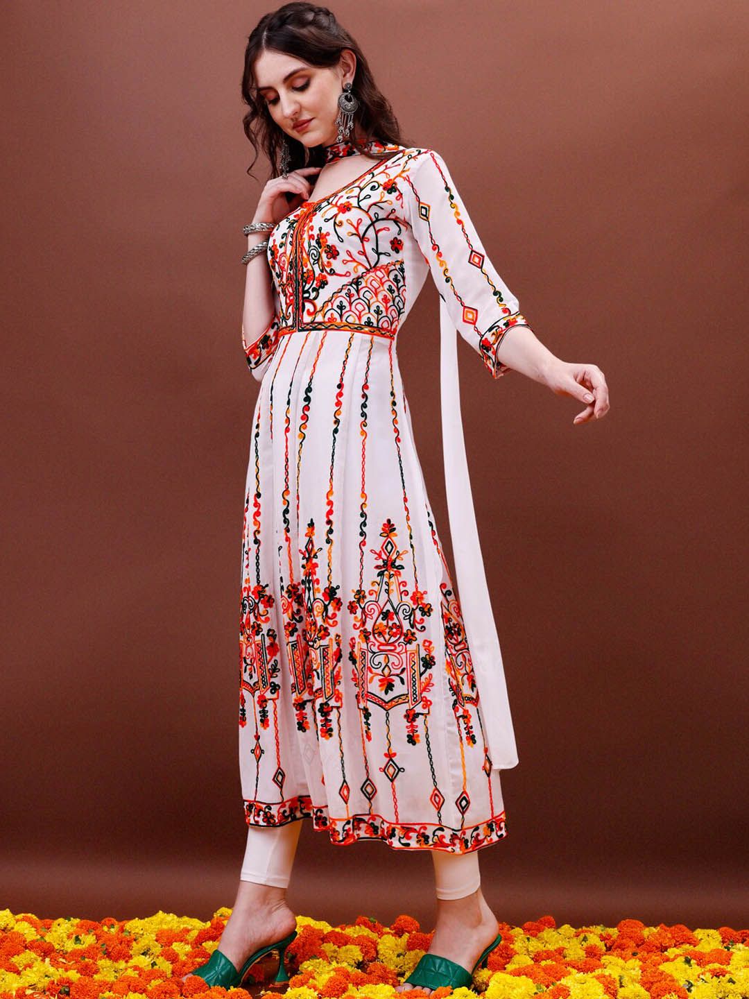 KALINI Chikankari Embroidery Georgette Anarkali Kurta & Dupatta