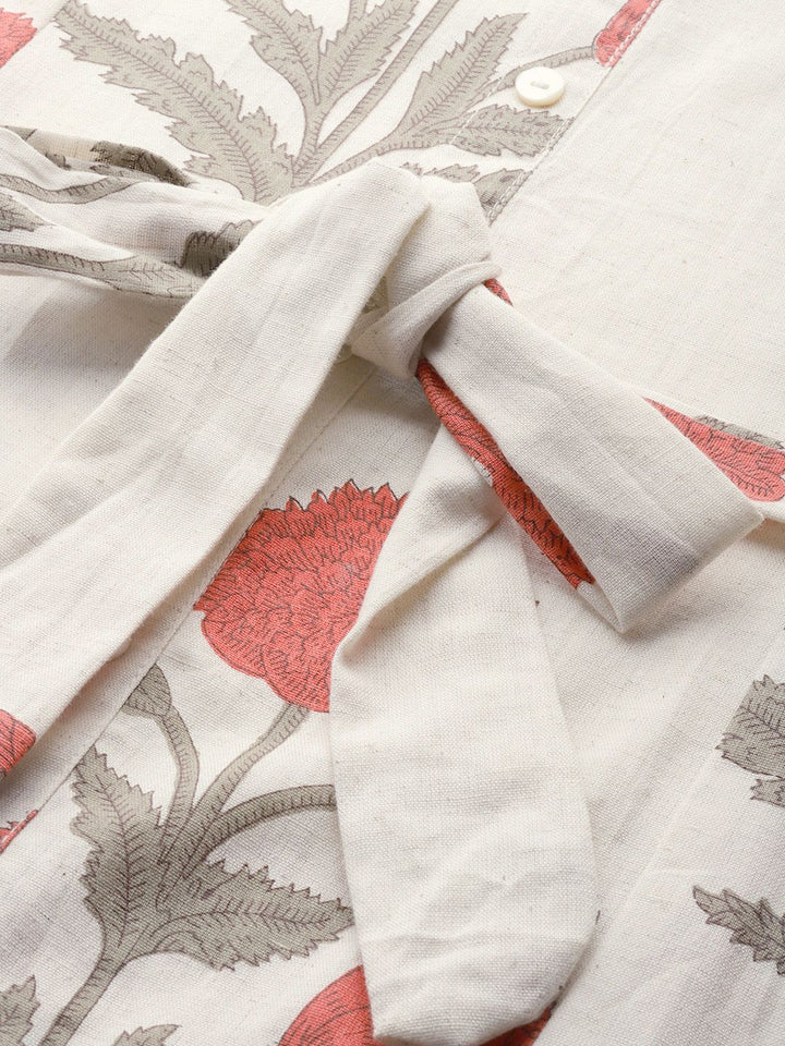 Indo Era Floral Printed Puff Sleeves Pure Cotton Kurta