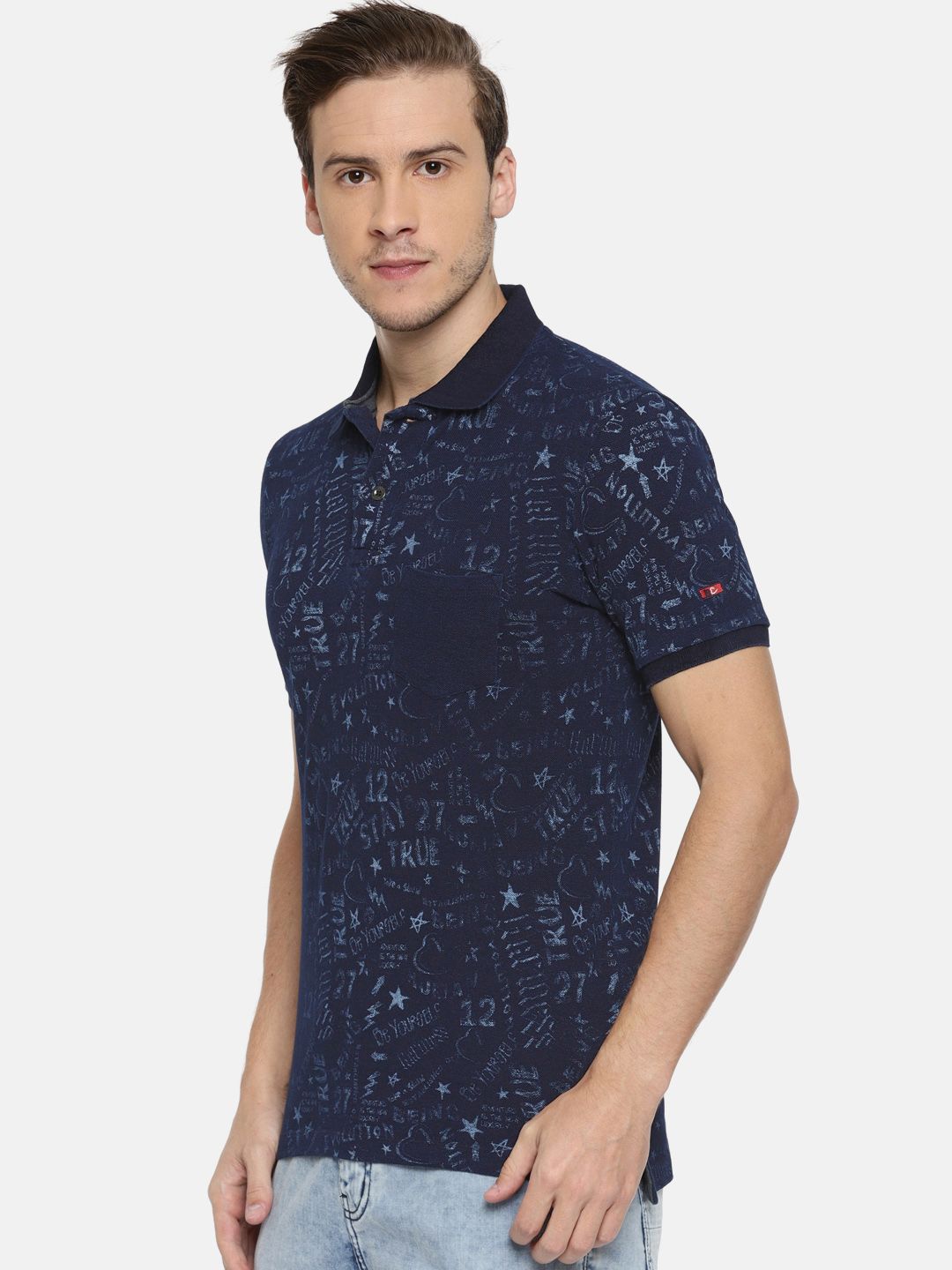Being Human Men Blue Printed Polo Collar Pure Cotton T-shirt