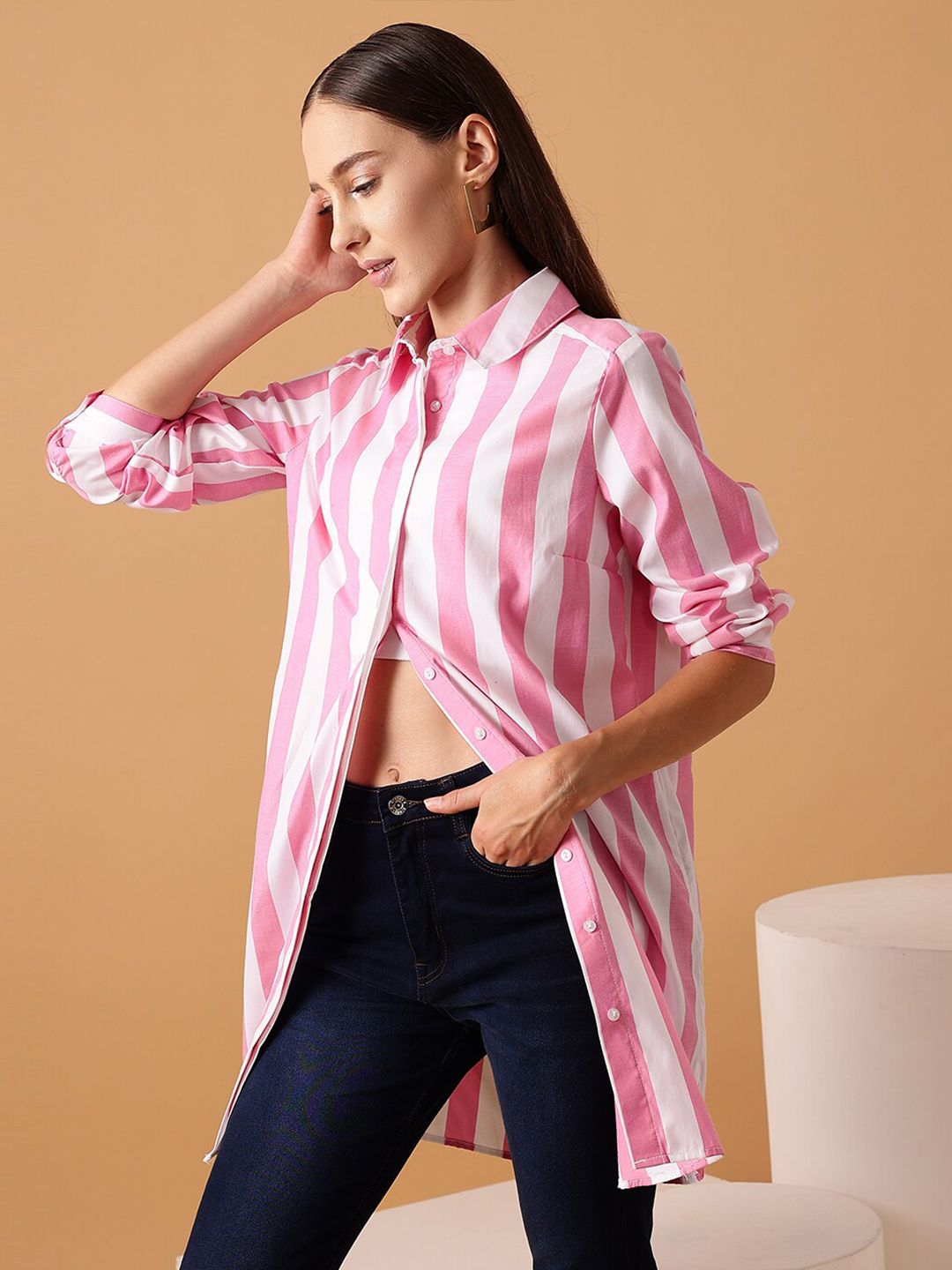 STREET 9 Striped Comfort Oversized Cotton Casual Shirt