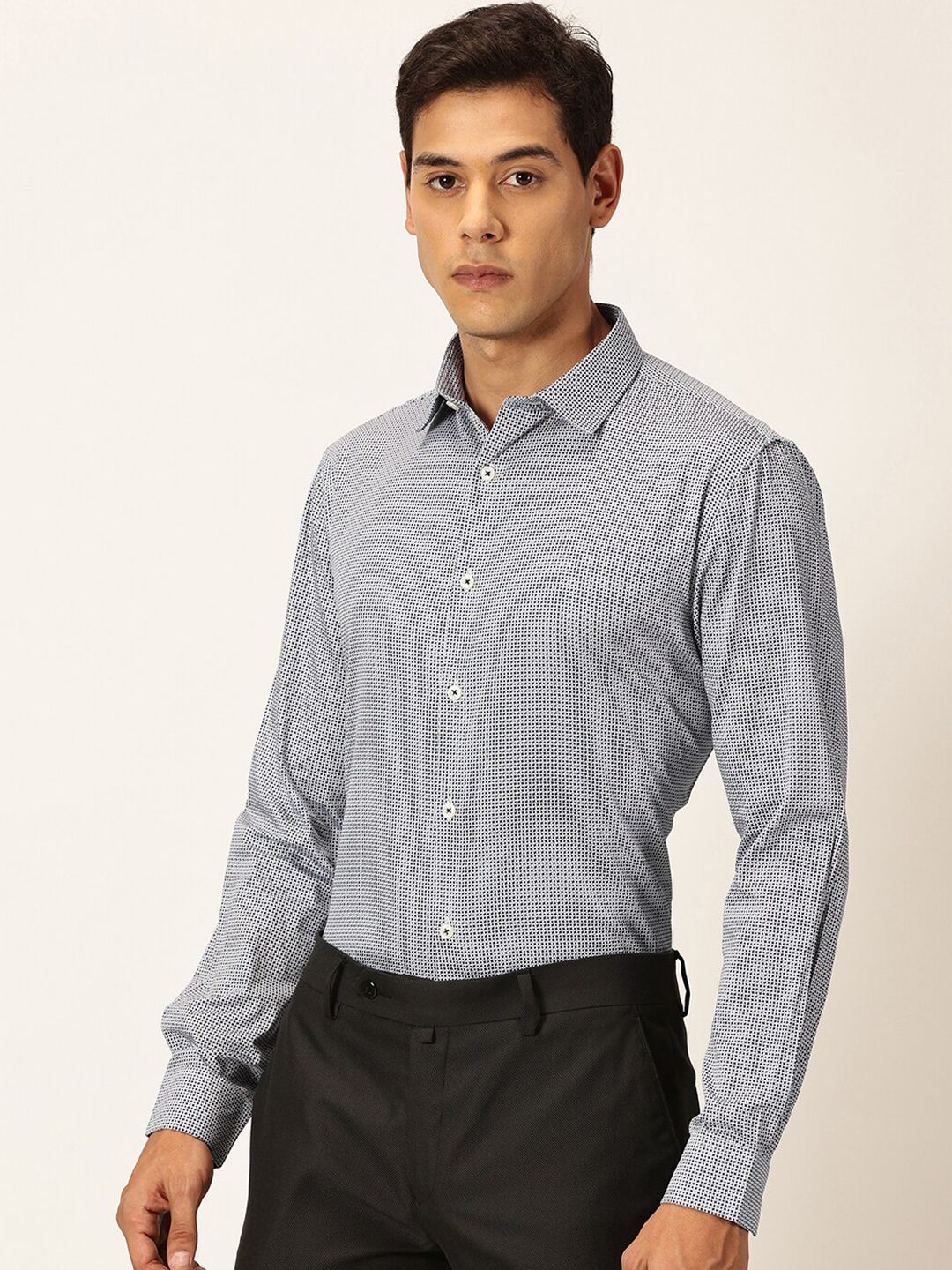 Thomas Scott Premium Slim Fit Micro Ditsy Printed Cotton Formal Shirt