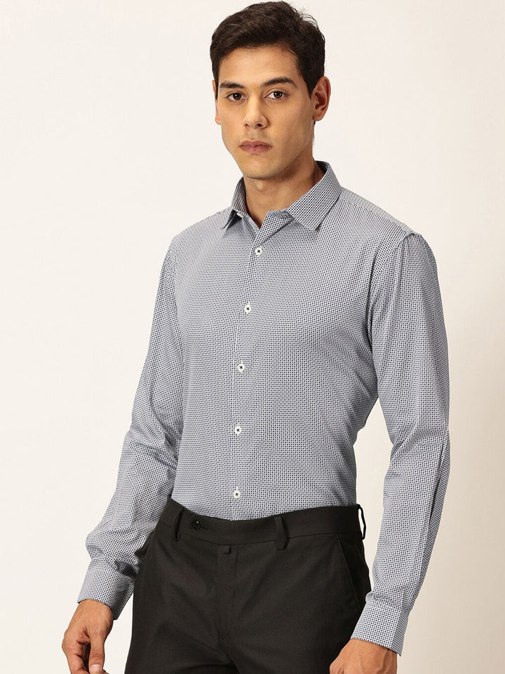 Thomas Scott Premium Slim Fit Micro Ditsy Printed Cotton Formal Shirt