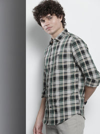 The Indian Garage Co Men Green Tartan Checked Cotton Casual Shirt