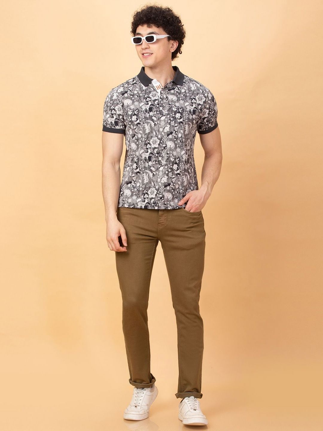 Being Human Men Floral Printed Polo Collar Pockets T-shirt