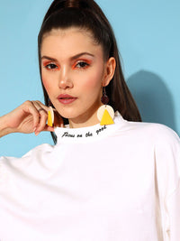 STREET 9 Women Alluring White Cotton Solid Sweatshirt