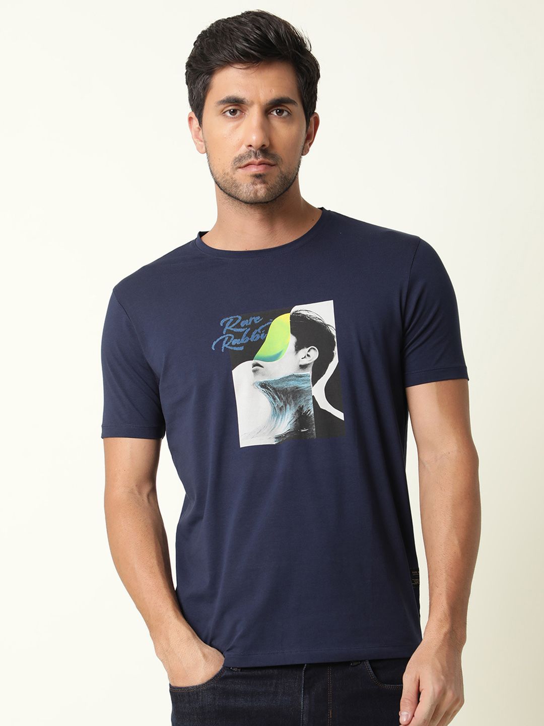 RARE RABBIT Men Minx Graphic Printed Slim Fit T-Shirt