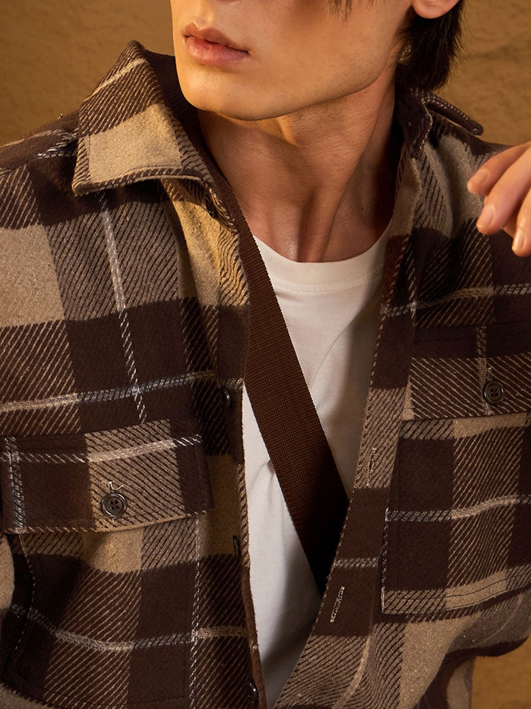 DENNISON Men Double Pocket Drop Shoulder Oversized Cotton Checked Shacket